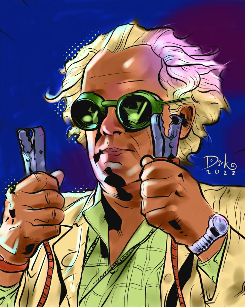 Doc Brown portrait from Back to the Future by artist Dirk Hooper